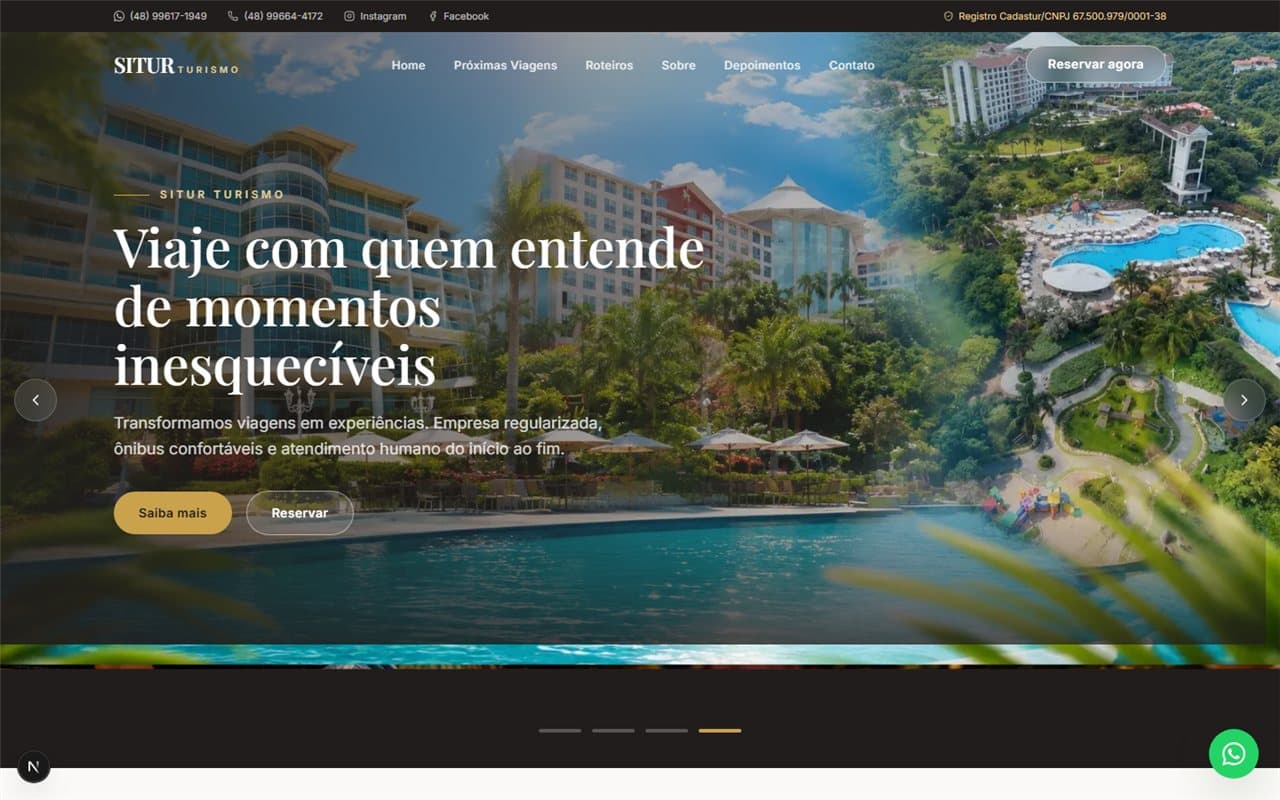 Página inicial do site da SITUR Turismo com carrossel de excursões